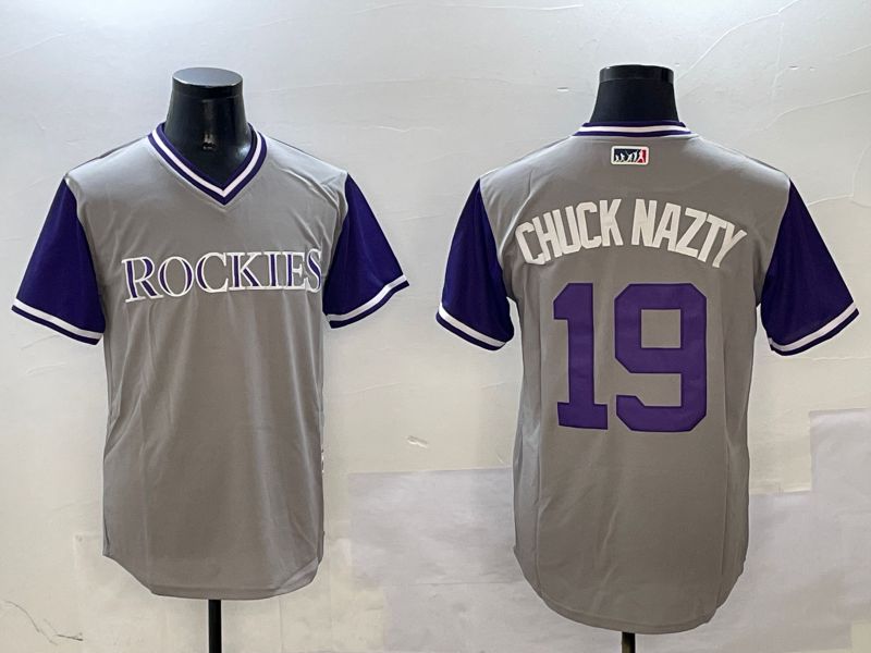 Men Colorado Rockies #19 Chuck Nazty Grey Fashion Game 2025 Nike MLB Jersey style 1